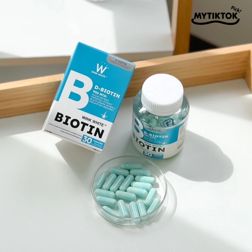 Wink White Biotin ไบโอตินอิสระ D-Biotin 900 mcg. 